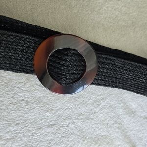 Zara Black Textured Belt with Circular Buckle